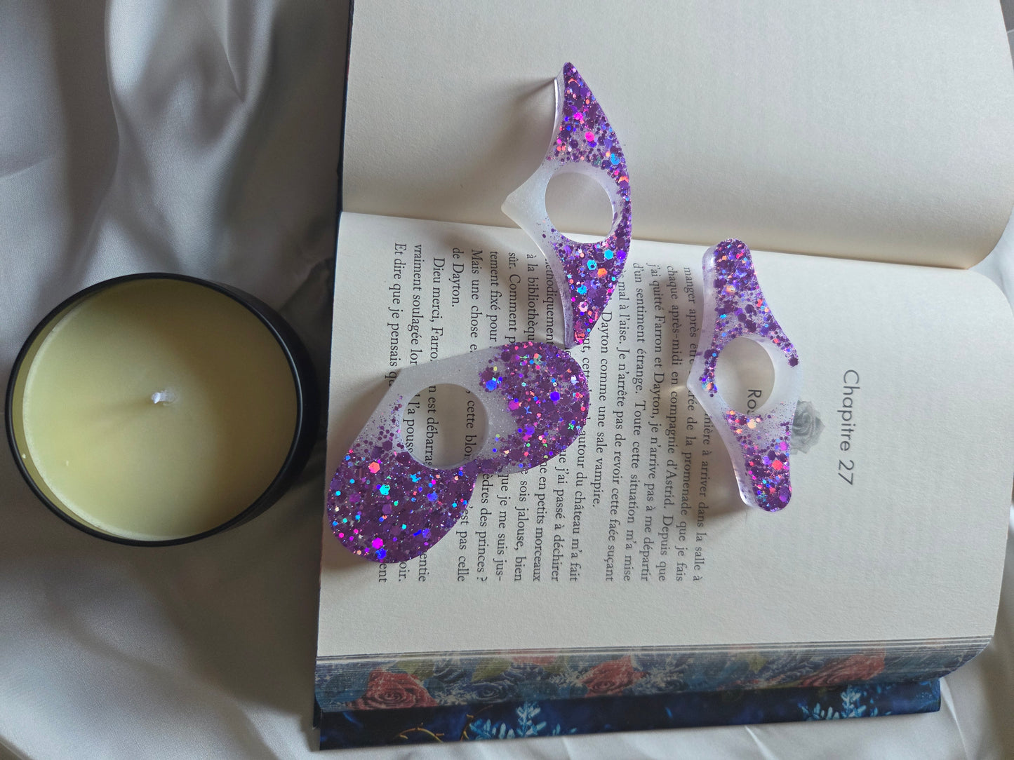 Bague de lecture en résine pailleté et nacré